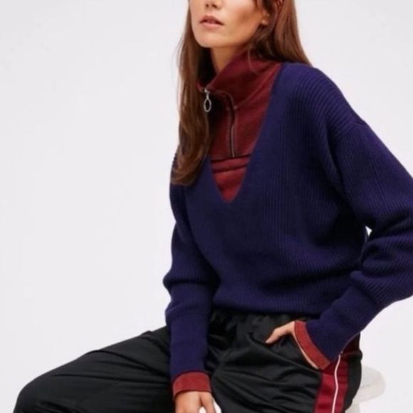 Free People Womens Purple V Neck Pullover Sweater Size Small - Picture 12 of 12